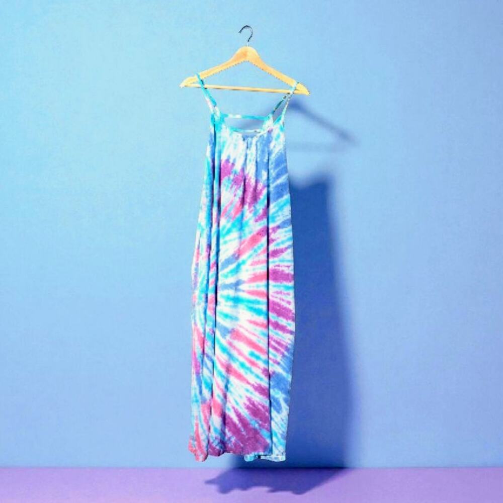 Aruba Blue Tie Dyed Boho Hippie Maxi Dress M